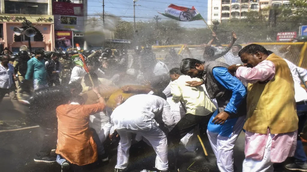 Stage Collapses at Congress Protest