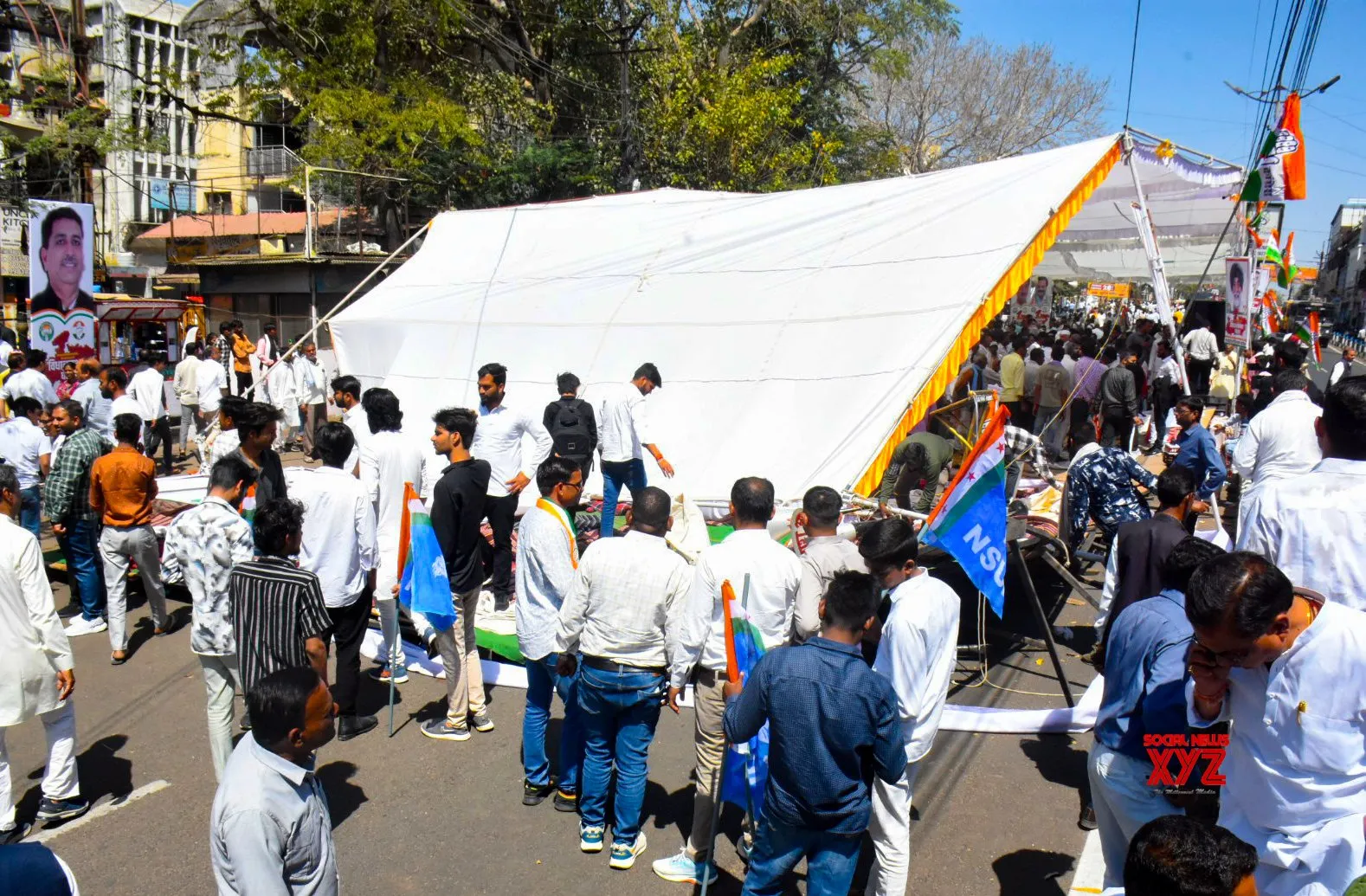 Stage Collapses at Congress Protest